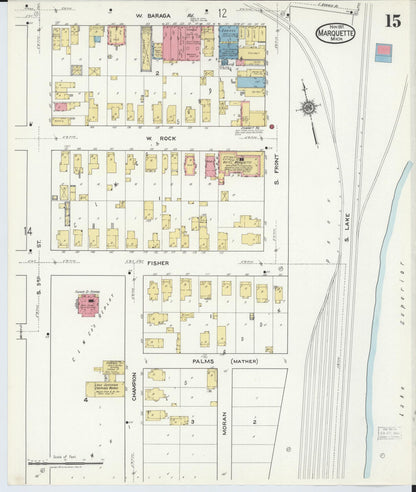 Sanborn Fire Insurance Map from Marquette, Marquette County, Michigan (1917), Sheet #0015 - Complete Map Set gallery image, historic Sanborn map, vintage wall art, Michigan Michigan