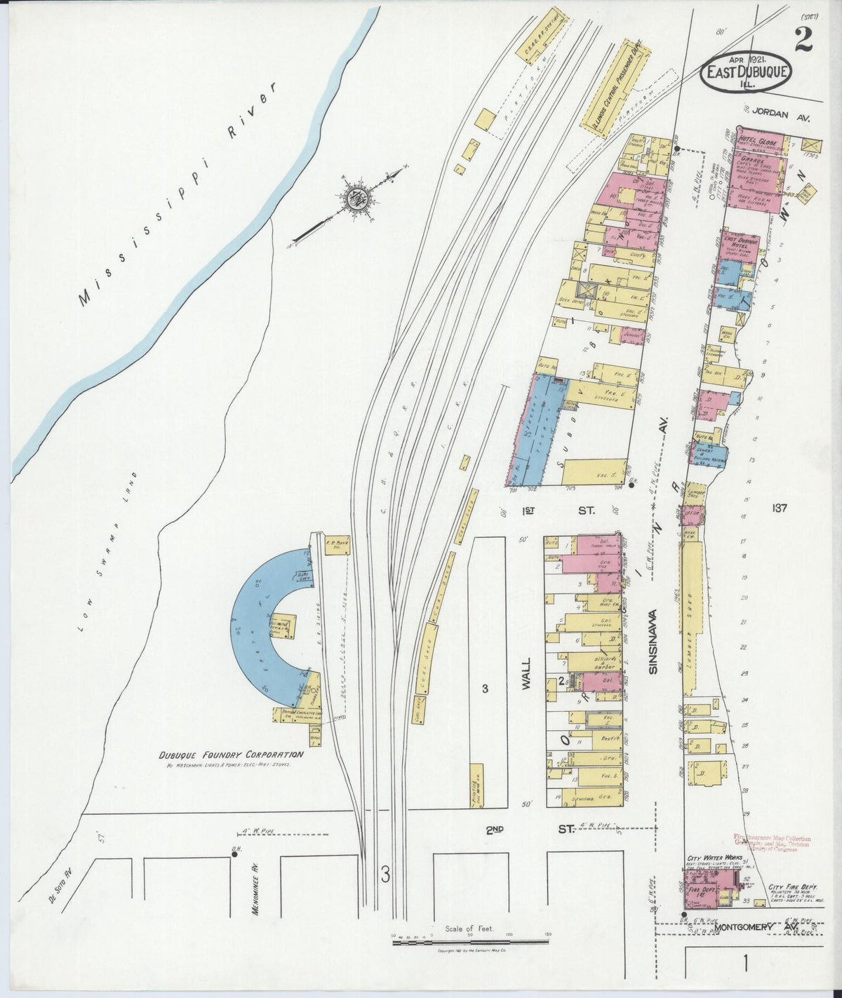 Sanborn Fire Insurance Map from East Dubuque, Jo Daviess County, Illinois (1921), Sheet #0002 - Complete Map Set gallery image, historic Sanborn map, vintage wall art, Illinois Illinois