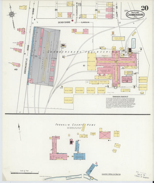 Sanborn Fire Insurance Map from Chambersburg, Franklin County, Pennsylvania (1916), Sheet #0020 - Historic Sanborn Fire Insurance Map Print, vintage old map wall art, antique decor, genealogy gift, Pennsylvania Pennsylvania map