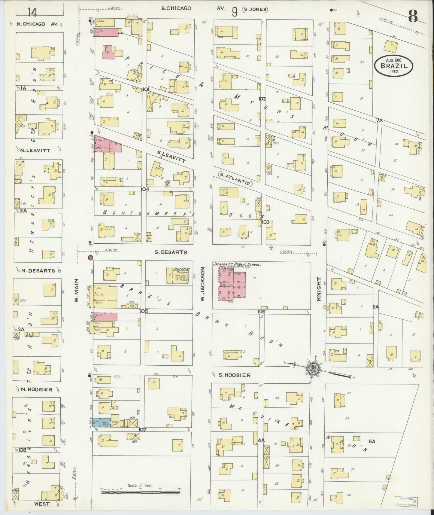Sanborn Fire Insurance Map from Brazil, Clay County, Indiana (1910), Sheet #0008 - Complete Map Set gallery image, historic Sanborn map, vintage wall art, Indiana Indiana