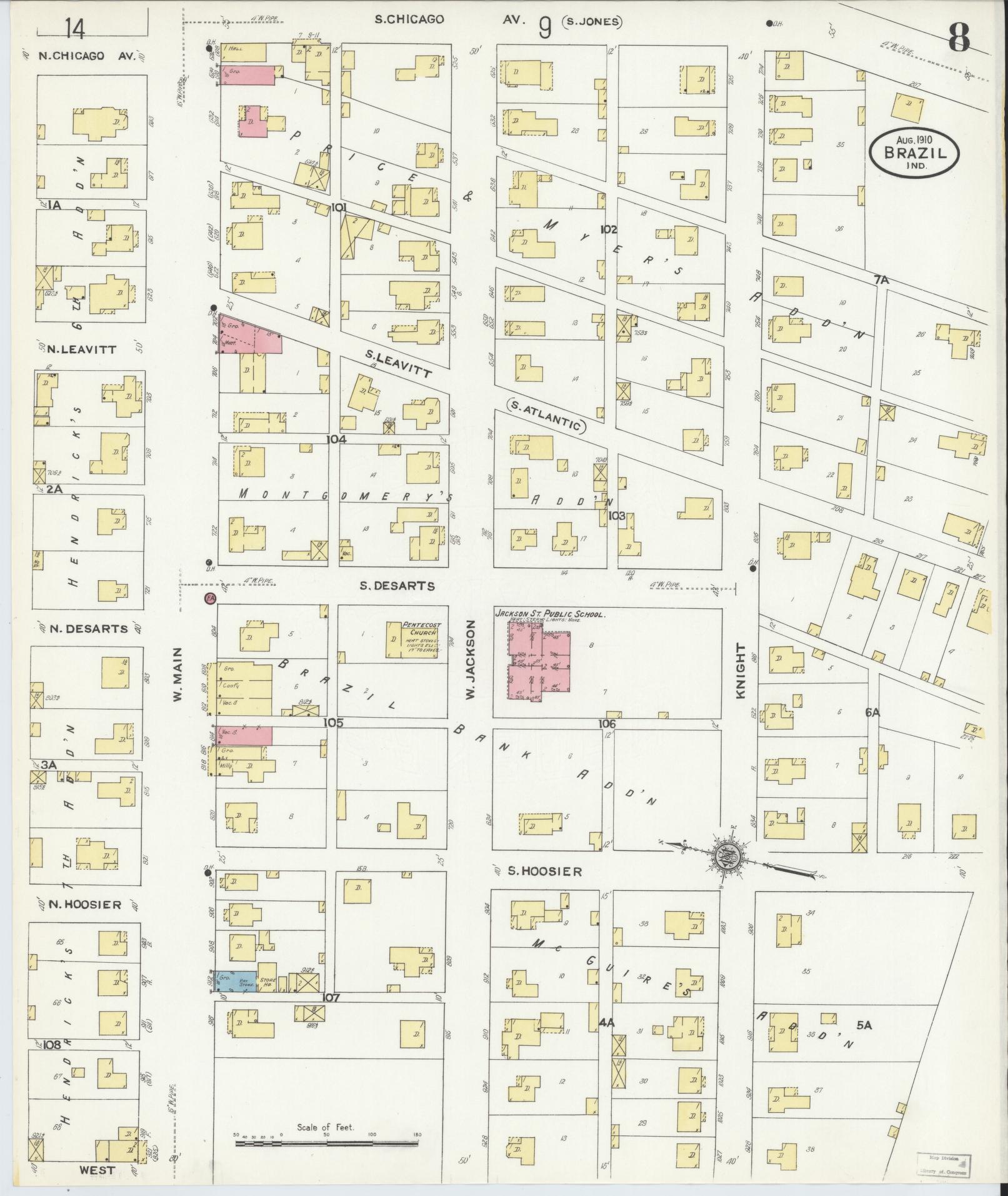 Sanborn Fire Insurance Map from Brazil, Clay County, Indiana (1910), Sheet #0008 - Complete Map Set gallery image, historic Sanborn map, vintage wall art, Indiana Indiana