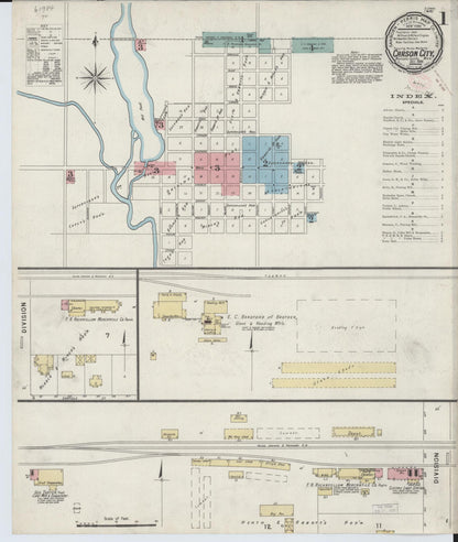 Sanborn Fire Insurance Map from Carson City, Montcalm County, Michigan (1894), Sheet #0001 - Historic Sanborn Fire Insurance Map Print, vintage old map wall art, antique decor, genealogy gift, Michigan Michigan map