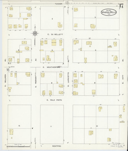 Sanborn Fire Insurance Map from Mineral Wells, Palo Pinto County, Texas (1912), Sheet #0017 - Historic Sanborn Fire Insurance Map Print, vintage old map wall art, antique decor, genealogy gift, Texas Texas map