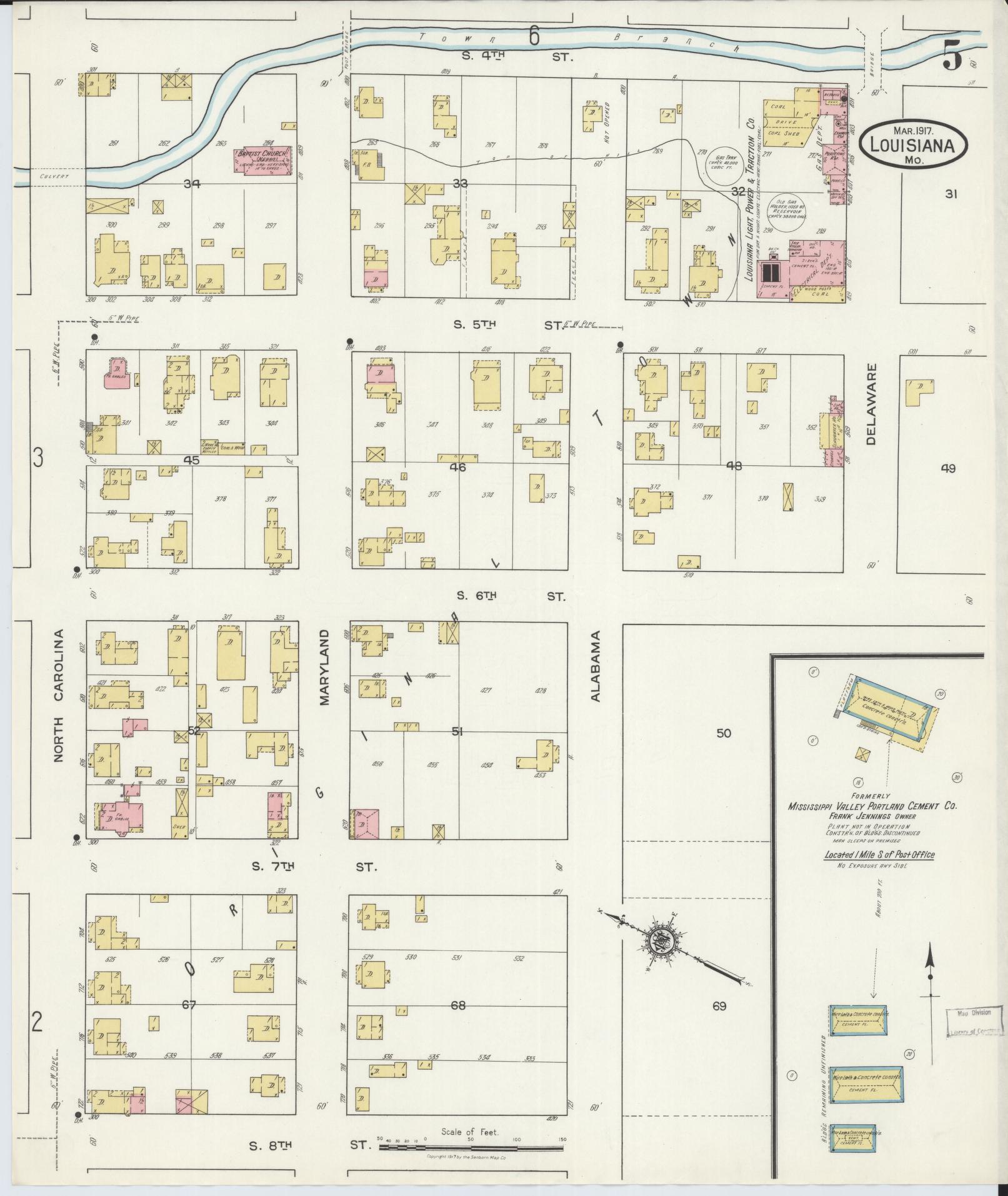 Sanborn Fire Insurance Map from Louisiana, Pike County, Missouri (1917), Sheet #0005 - Historic Sanborn Fire Insurance Map Print, vintage old map wall art, antique decor, genealogy gift, Missouri Missouri map