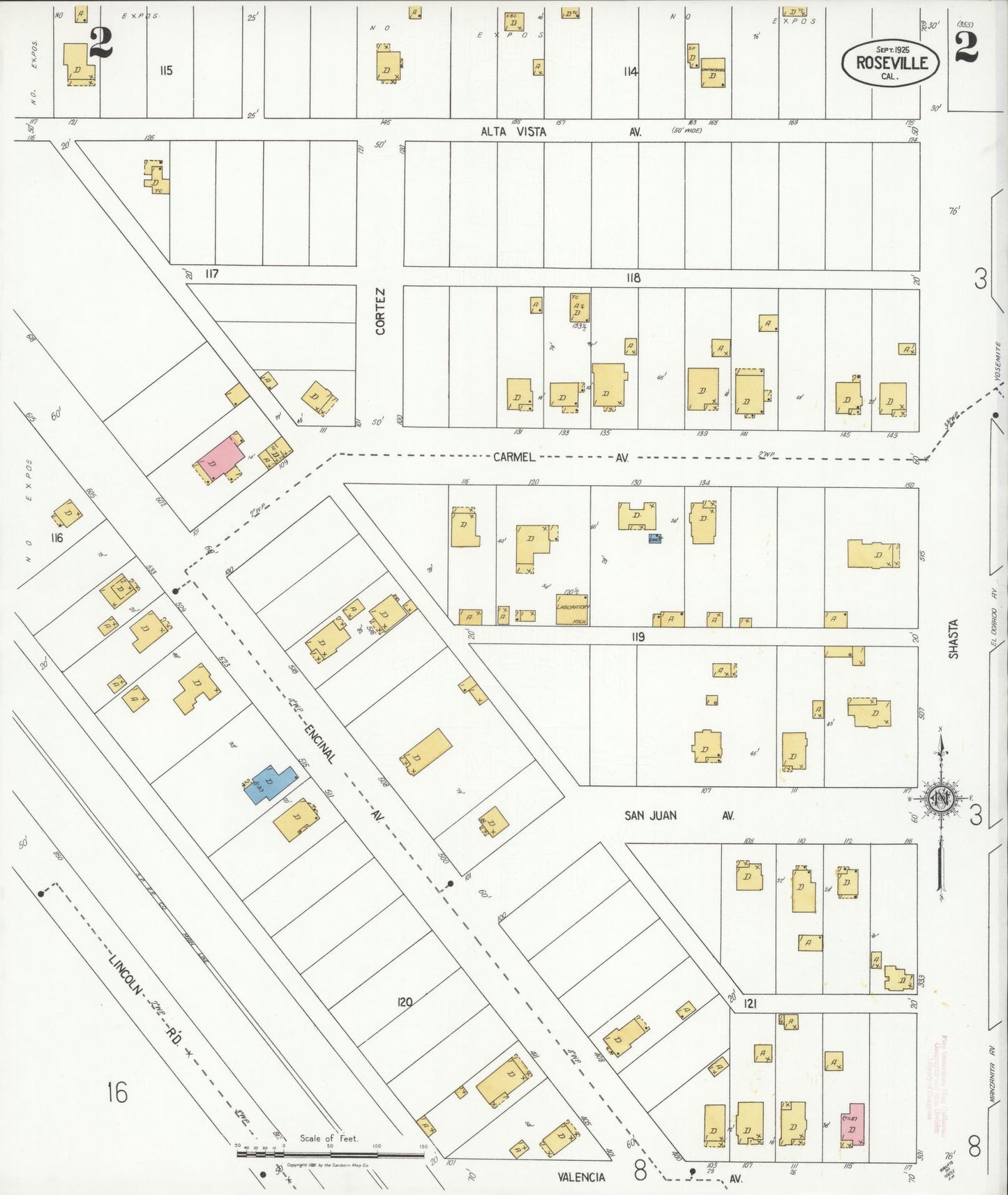 Sanborn Fire Insurance Map from Roseville, Placer County, California (1925), Sheet #0002 - Complete Map Set gallery image, historic Sanborn map, vintage wall art, California California