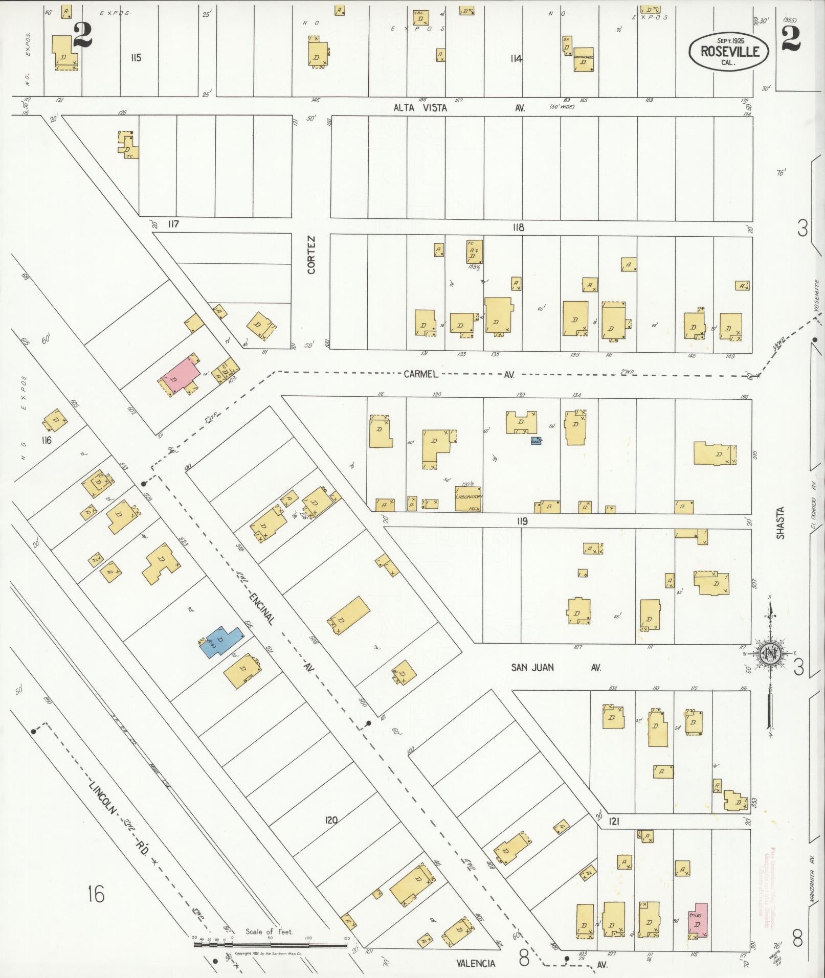Sanborn Fire Insurance Map from Roseville, Placer County, California (1925), Sheet #0002 - Complete Map Set gallery image, historic Sanborn map, vintage wall art, California California