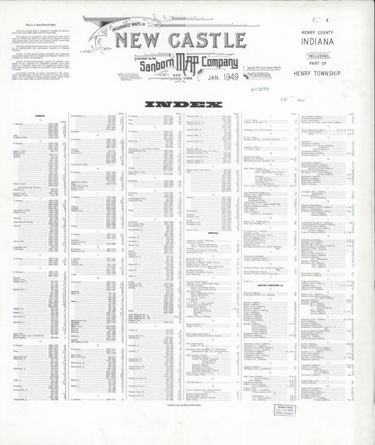 Sanborn Fire Insurance Map from New Castle, Henry County, Indiana (1949), Sheet #0001 - Historic Sanborn Fire Insurance Map Print, vintage old map wall art, antique decor, genealogy gift, Indiana Indiana map