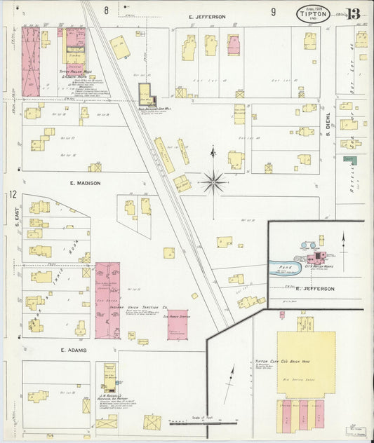 Sanborn Fire Insurance Map from Tipton, Tipton County, Indiana (1909), Sheet #0013 - Historic Sanborn Fire Insurance Map Print, vintage old map wall art, antique decor, genealogy gift, Indiana Indiana map