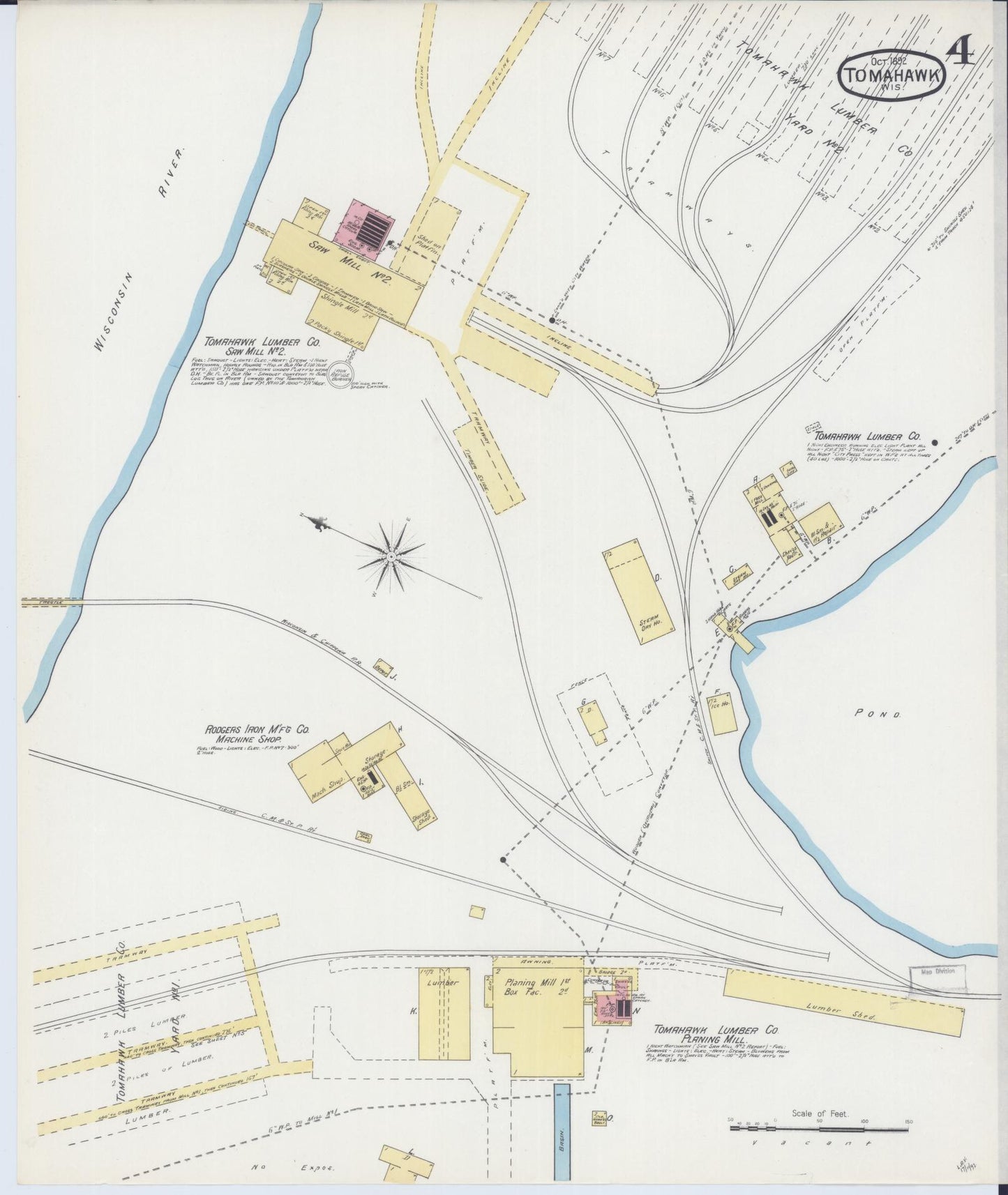 Sanborn Fire Insurance Map from Tomahawk, Lincoln County, Wisconsin (1892), Sheet #0004 - Complete Map Set gallery image, historic Sanborn map, vintage wall art, Wisconsin Wisconsin