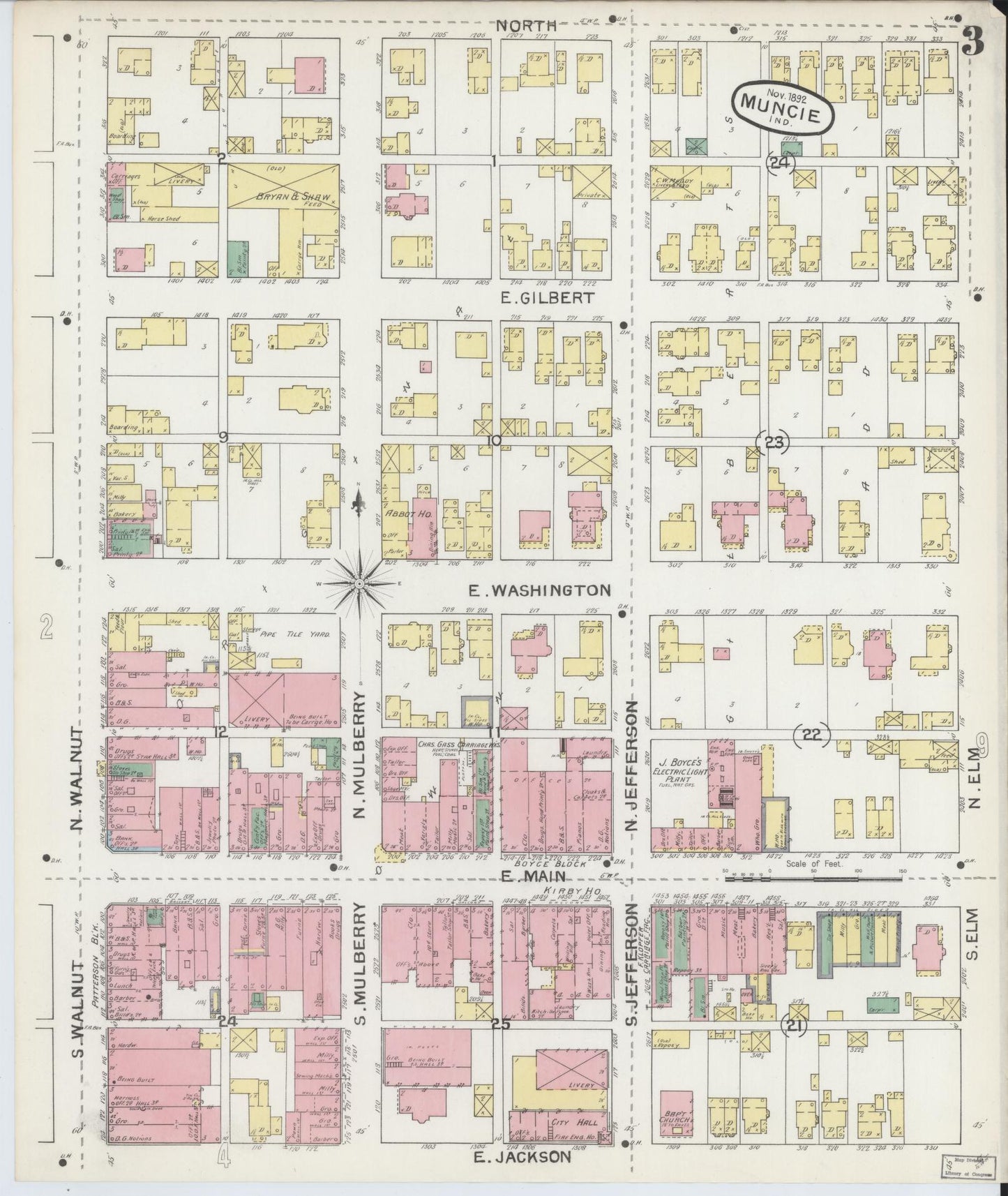 Sanborn Fire Insurance Map from Muncie, Delaware County, Indiana (1892), Sheet #0003 - Historic Sanborn Fire Insurance Map Print, vintage old map wall art, antique decor, genealogy gift, Indiana Indiana map