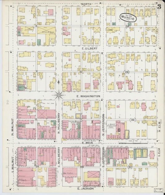 Sanborn Fire Insurance Map from Muncie, Delaware County, Indiana (1892), Sheet #0003 - Historic Sanborn Fire Insurance Map Print, vintage old map wall art, antique decor, genealogy gift, Indiana Indiana map