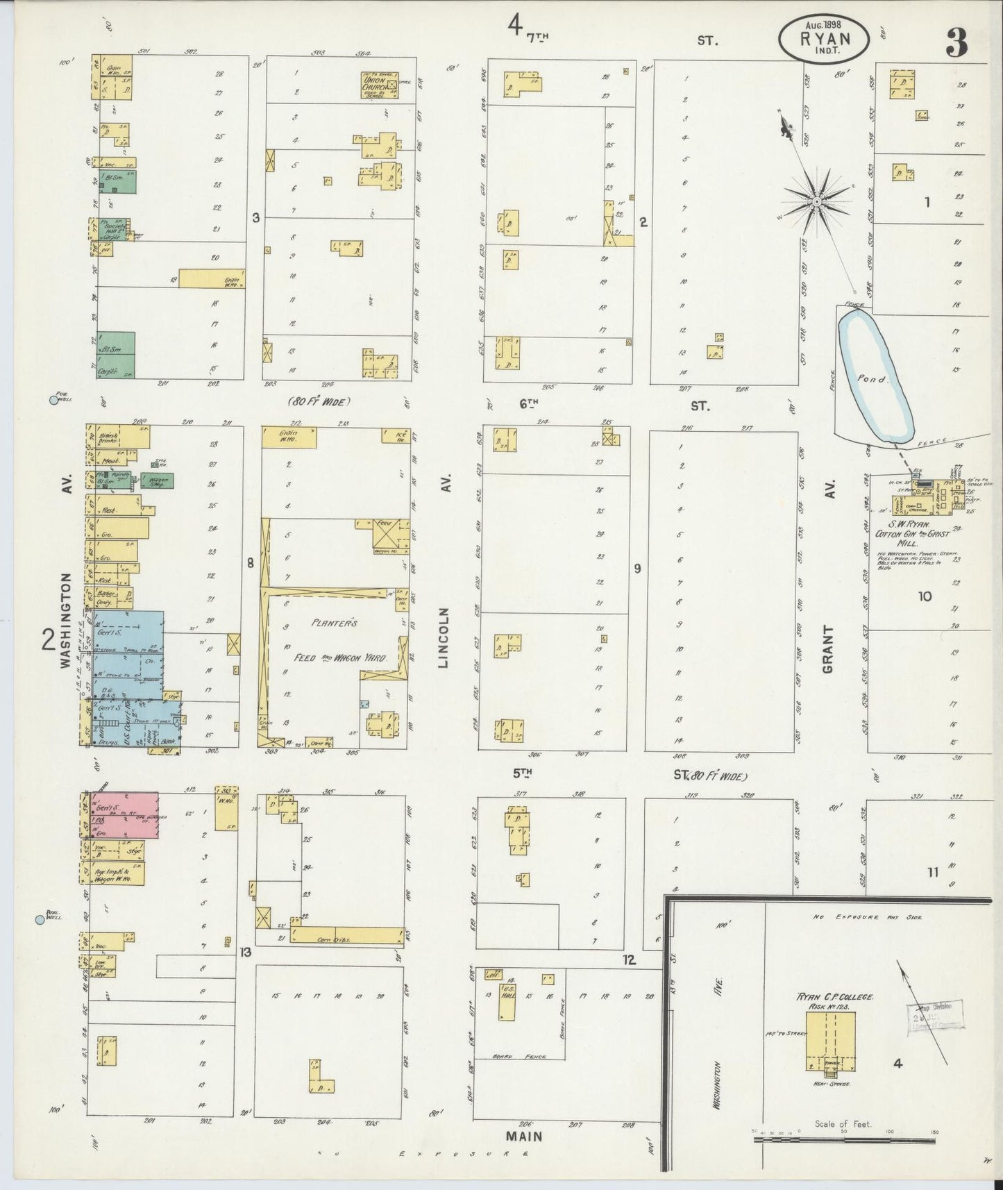 Sanborn Fire Insurance Map from Ryan, Jefferson County, Oklahoma (1898), Sheet #0003 - Complete Map Set gallery image, historic Sanborn map, vintage wall art, Oklahoma Oklahoma