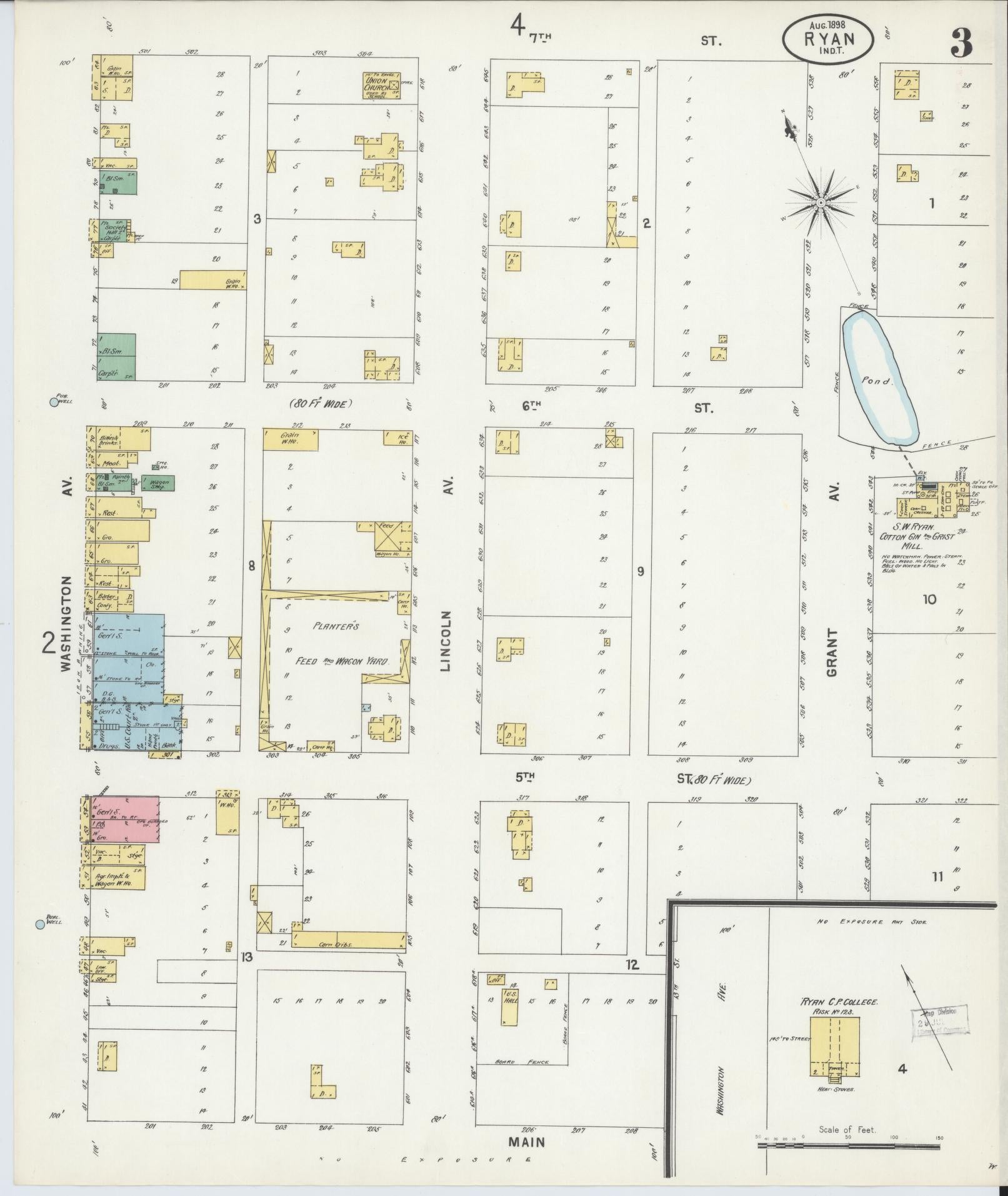Sanborn Fire Insurance Map from Ryan, Jefferson County, Oklahoma (1898), Sheet #0003 - Complete Map Set gallery image, historic Sanborn map, vintage wall art, Oklahoma Oklahoma