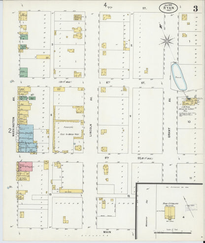 Sanborn Fire Insurance Map from Ryan, Jefferson County, Oklahoma (1898), Sheet #0003 - Complete Map Set gallery image, historic Sanborn map, vintage wall art, Oklahoma Oklahoma