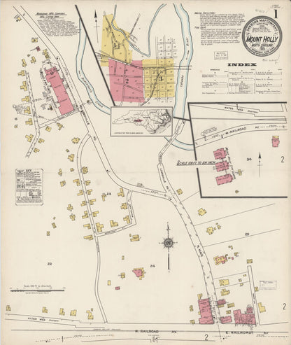 Sanborn Fire Insurance Map from Mount Holly, Gaston County, North Carolina (1922), Sheet #0001 - Historic Sanborn Fire Insurance Map Print, vintage old map wall art, antique decor, genealogy gift, North Carolina North Carolina map