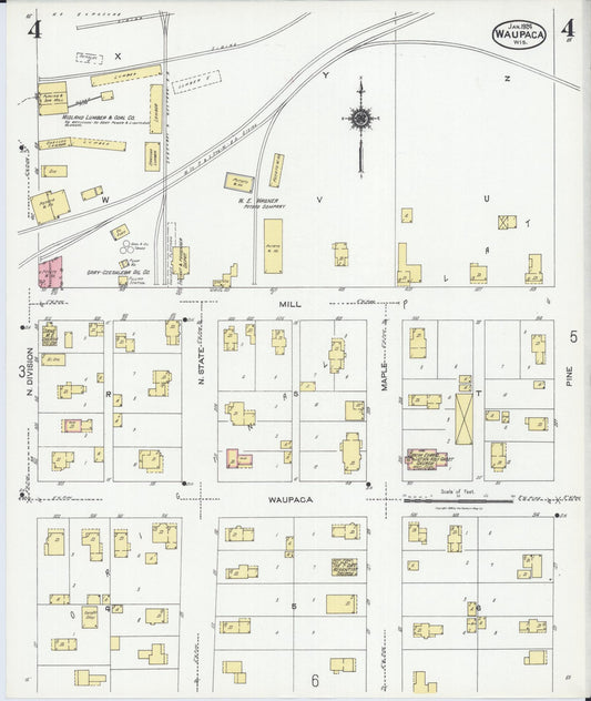 Sanborn Fire Insurance Map from Waupaca, Waupaca County, Wisconsin (1924), Sheet #0004 - Historic Sanborn Fire Insurance Map Print, vintage old map wall art, antique decor, genealogy gift, Wisconsin Wisconsin map