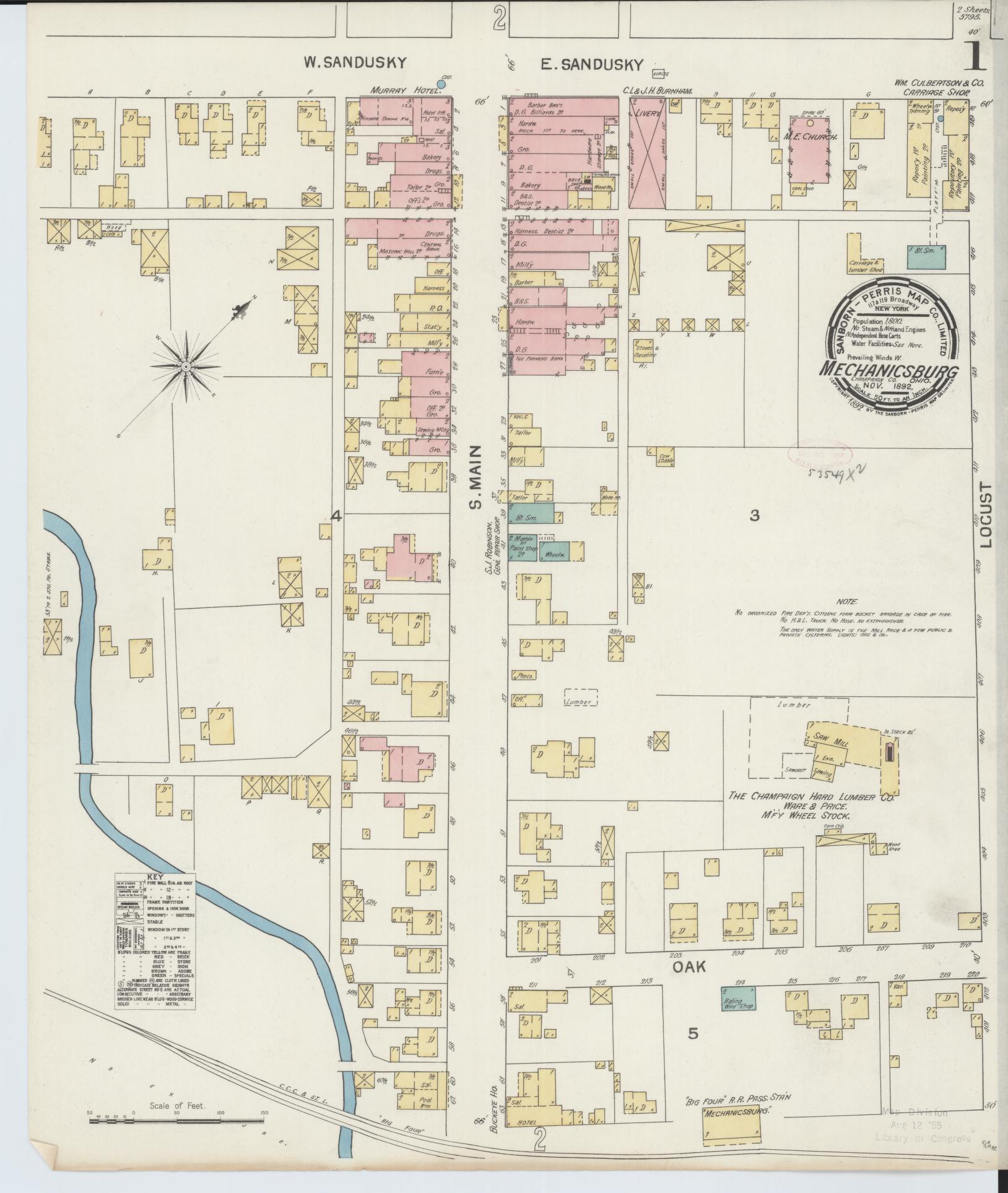 Sanborn Fire Insurance Map from Mechanicsburg, Champaign County, Ohio (1892), Sheet #0001 - Historic Sanborn Fire Insurance Map Print, vintage old map wall art, antique decor, genealogy gift, Ohio Ohio map