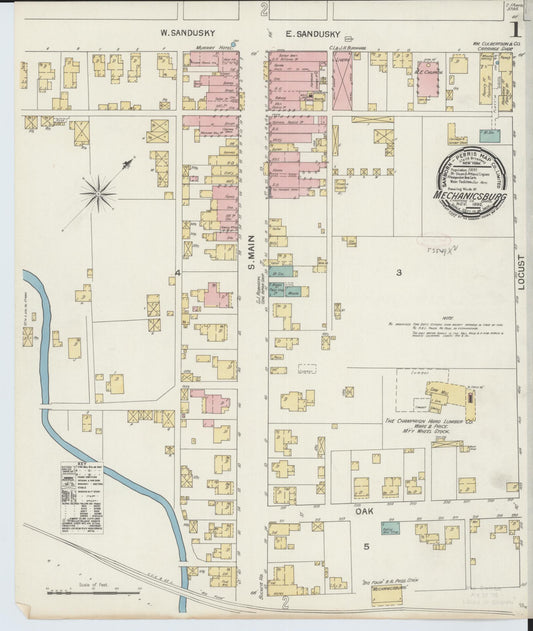 Sanborn Fire Insurance Map from Mechanicsburg, Champaign County, Ohio (1892), Sheet #0001 - Historic Sanborn Fire Insurance Map Print, vintage old map wall art, antique decor, genealogy gift, Ohio Ohio map