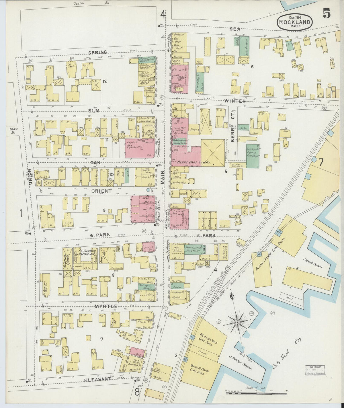 Sanborn Fire Insurance Map from Rockland, Knox County, Maine (1896), Sheet #0005 - Complete Map Set gallery image, historic Sanborn map, vintage wall art, Maine Maine