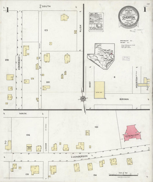 Sanborn Fire Insurance Map from Overton, Rusk County, Texas (1926), Sheet #0001 - Historic Sanborn Fire Insurance Map Print, vintage old map wall art, antique decor, genealogy gift, Texas Texas map