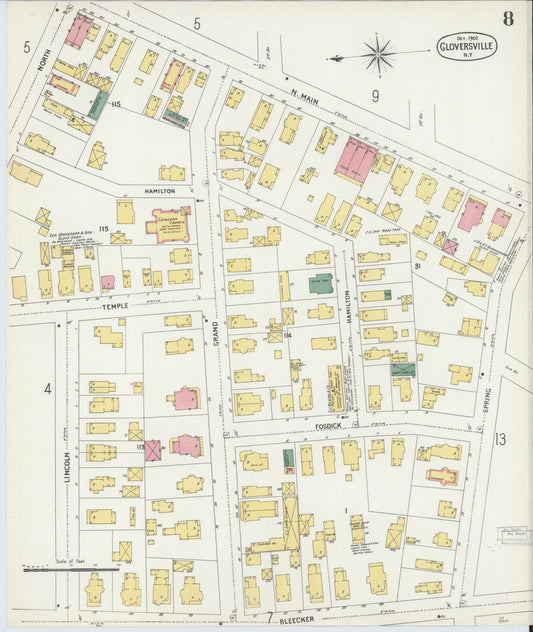 Sanborn Fire Insurance Map from Gloversville, Fulton County, New York (1902), Sheet #0008 - Historic Sanborn Fire Insurance Map Print, vintage old map wall art, antique decor, genealogy gift, New York New York map