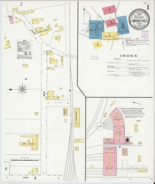 Sanborn Fire Insurance Map from Lawrenceville, Brunswick County, Virginia (1907), Sheet #0001 - Complete Map Set gallery image, historic Sanborn map, vintage wall art, Virginia Virginia