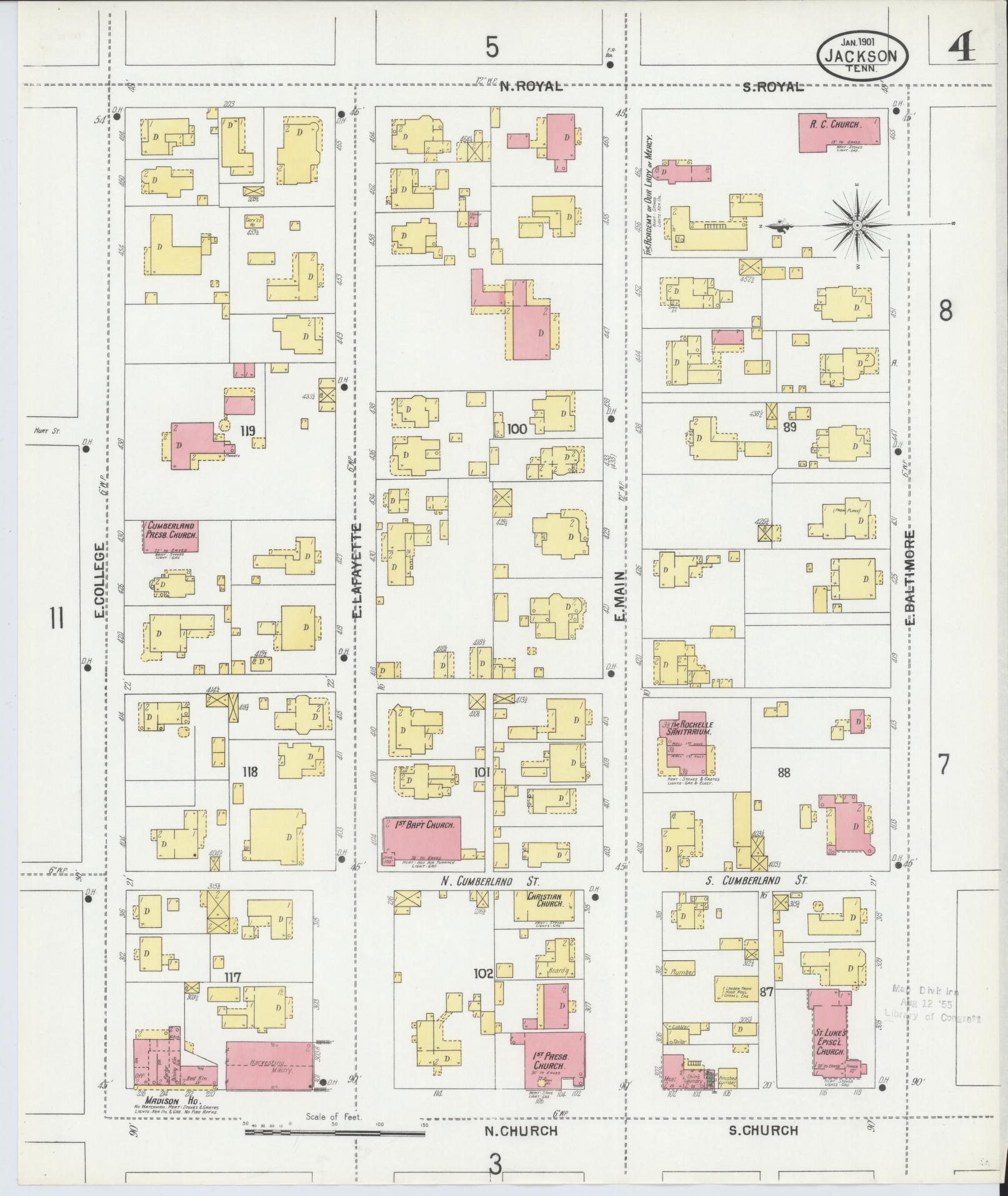 Sanborn Fire Insurance Map from Jackson, Madison County, Tennessee (1901), Sheet #0004 - Complete Map Set gallery image, historic Sanborn map, vintage wall art, Tennessee Tennessee
