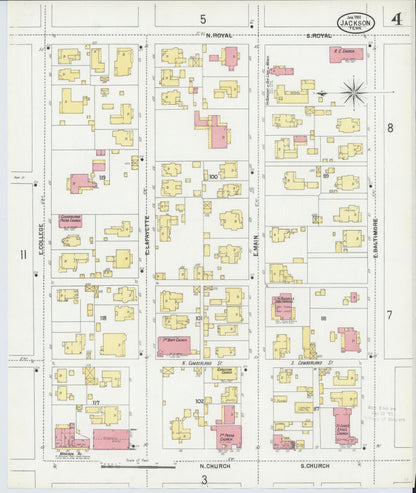 Sanborn Fire Insurance Map from Jackson, Madison County, Tennessee (1901), Sheet #0004 - Complete Map Set gallery image, historic Sanborn map, vintage wall art, Tennessee Tennessee