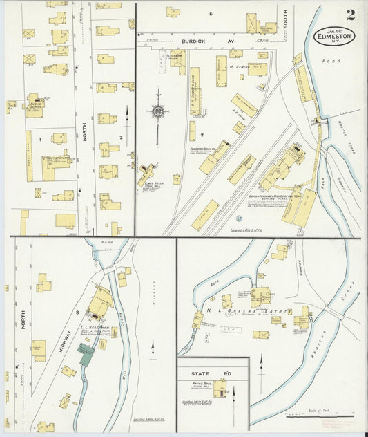 Sanborn Fire Insurance Map from Edmeston, Otsego County, New York (1910), Sheet #0002 - Historic Sanborn Fire Insurance Map Print, vintage old map wall art, antique decor, genealogy gift, New York New York map