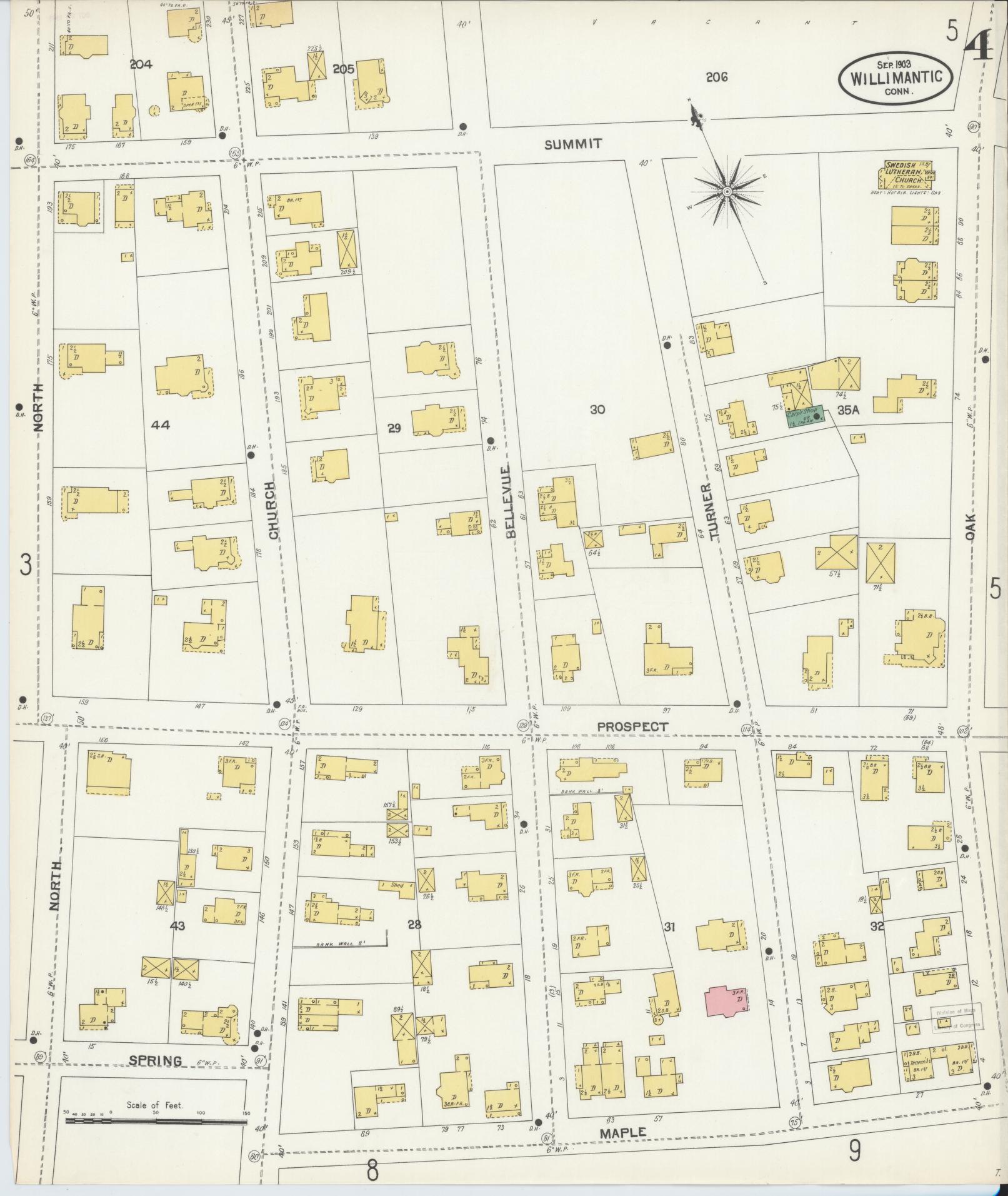 Sanborn Fire Insurance Map from Willimantic, Windham County, Connecticut (1903), Sheet #0004 - Historic Sanborn Fire Insurance Map Print, vintage old map wall art, antique decor, genealogy gift, Connecticut Connecticut map