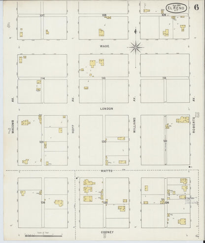 Sanborn Fire Insurance Map from El Reno, Canadian County, Oklahoma (1895), Sheet #0006 - Complete Map Set gallery image, historic Sanborn map, vintage wall art, Oklahoma Oklahoma