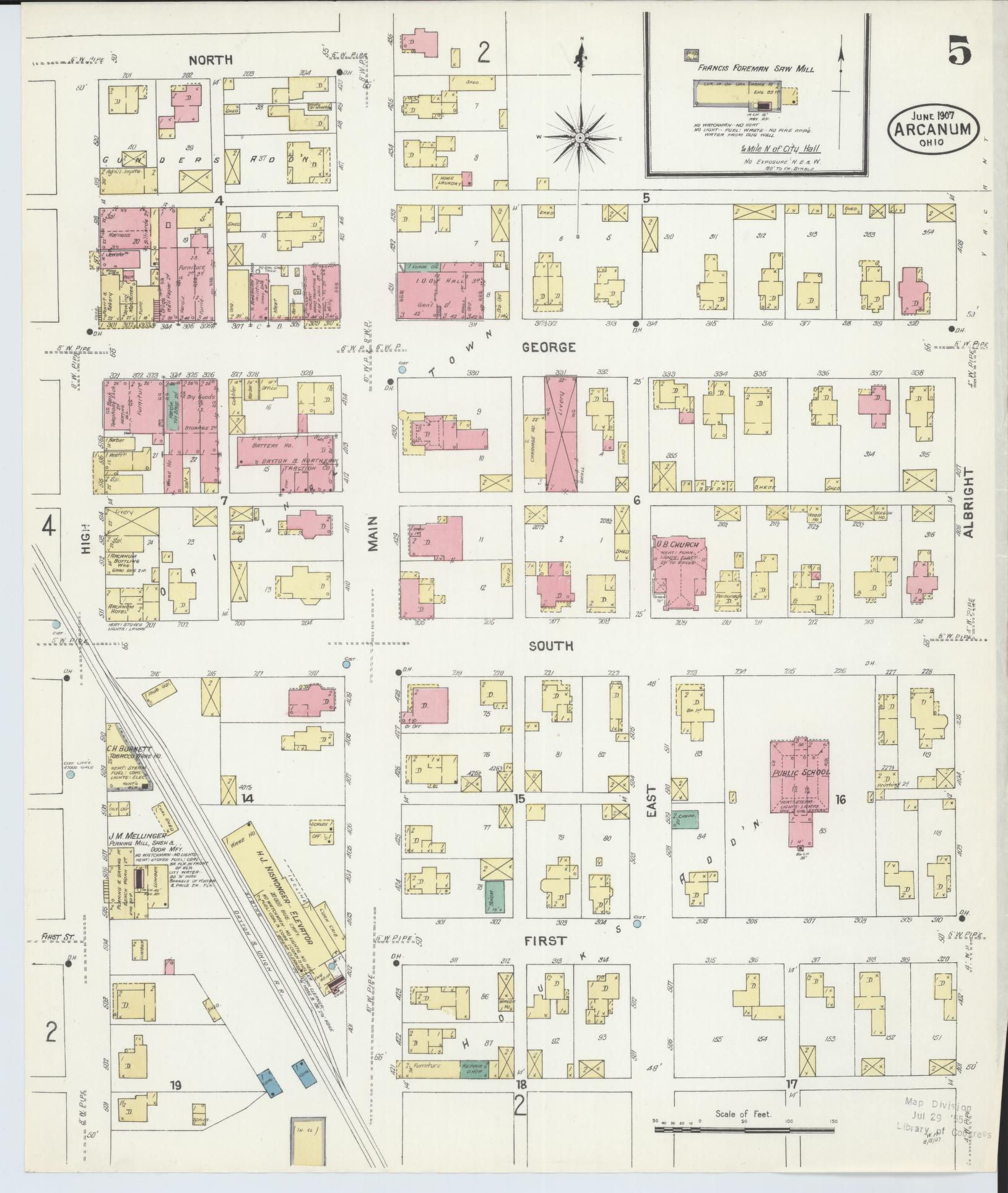 Sanborn Fire Insurance Map from Arcanum, Darke County, Ohio (1907), Sheet #0005 - Historic Sanborn Fire Insurance Map Print, vintage old map wall art, antique decor, genealogy gift, Ohio Ohio map