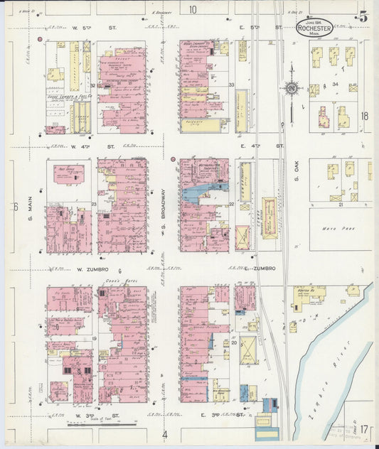 Sanborn Fire Insurance Map from Rochester, Olmsted County, Minnesota (1914), Sheet #0005 - Historic Sanborn Fire Insurance Map Print, vintage old map wall art, antique decor, genealogy gift, Minnesota Minnesota map