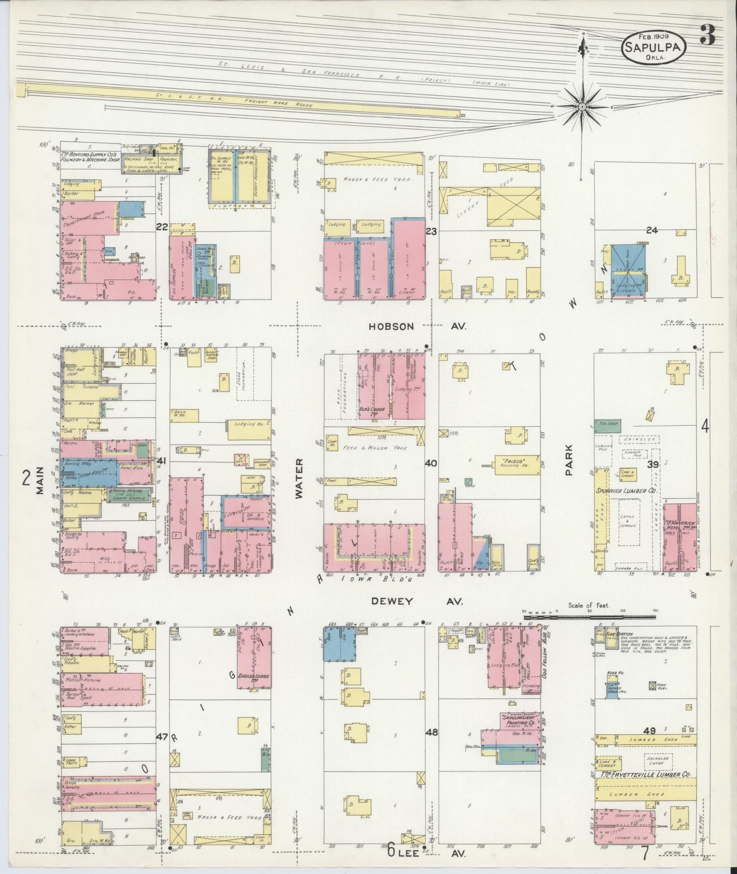 Sanborn Fire Insurance Map from Sapulpa, Creek County, Oklahoma (1909), Sheet #0003 - Complete Map Set gallery image, historic Sanborn map, vintage wall art, Oklahoma Oklahoma