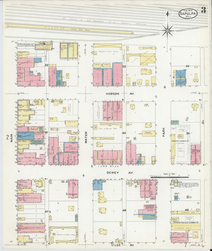Sanborn Fire Insurance Map from Sapulpa, Creek County, Oklahoma (1909), Sheet #0003 - Complete Map Set gallery image, historic Sanborn map, vintage wall art, Oklahoma Oklahoma