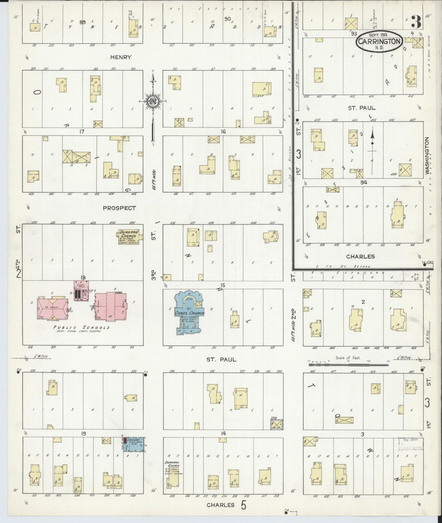 Sanborn Fire Insurance Map from Carrington, Foster County, North Dakota (1914), Sheet #0003 - Complete Map Set gallery image, historic Sanborn map, vintage wall art, North Dakota North Dakota