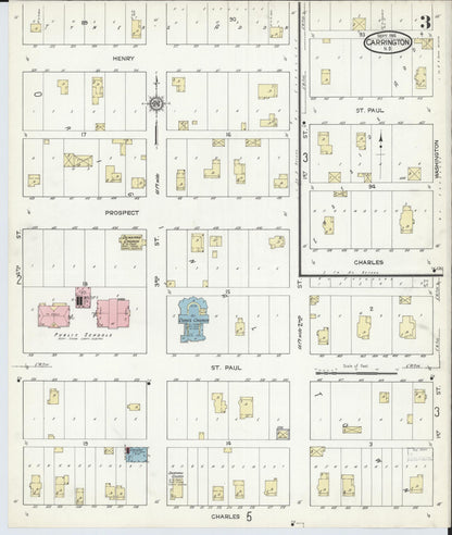 Sanborn Fire Insurance Map from Carrington, Foster County, North Dakota (1914), Sheet #0003 - Complete Map Set gallery image, historic Sanborn map, vintage wall art, North Dakota North Dakota