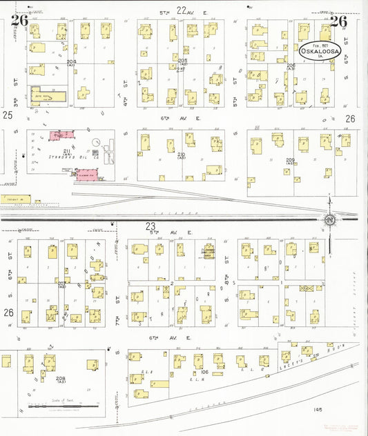 Sanborn Fire Insurance Map from Oskaloosa, Mahaska County, Iowa (1927), Sheet #0026 - Historic Sanborn Fire Insurance Map Print, vintage old map wall art