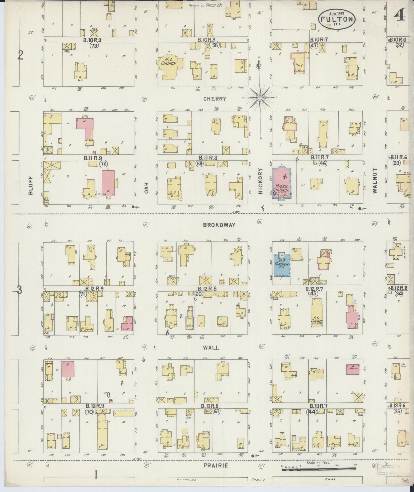 Sanborn Fire Insurance Map from Fulton, Whiteside County, Illinois (1897), Sheet #0004 - Historic Sanborn Fire Insurance Map Print, vintage old map wall art, antique decor, genealogy gift, Illinois Illinois map