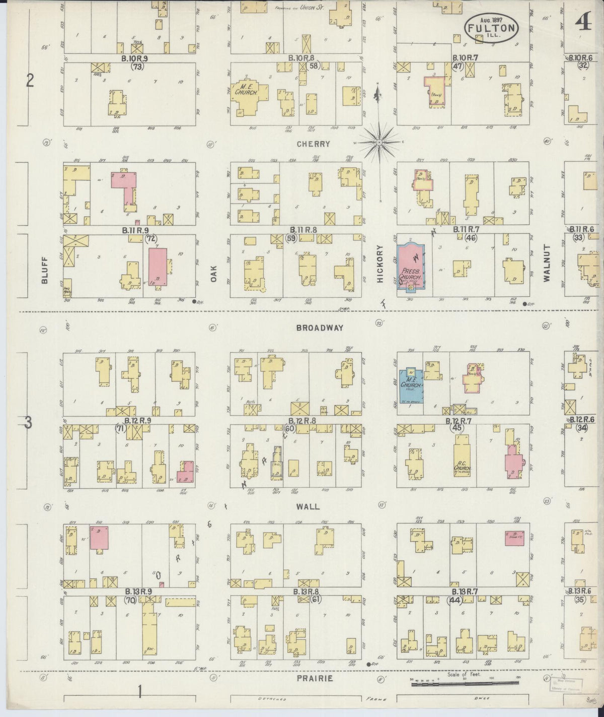 Sanborn Fire Insurance Map from Fulton, Whiteside County, Illinois (1897), Sheet #0004 - Historic Sanborn Fire Insurance Map Print, vintage old map wall art, antique decor, genealogy gift, Illinois Illinois map