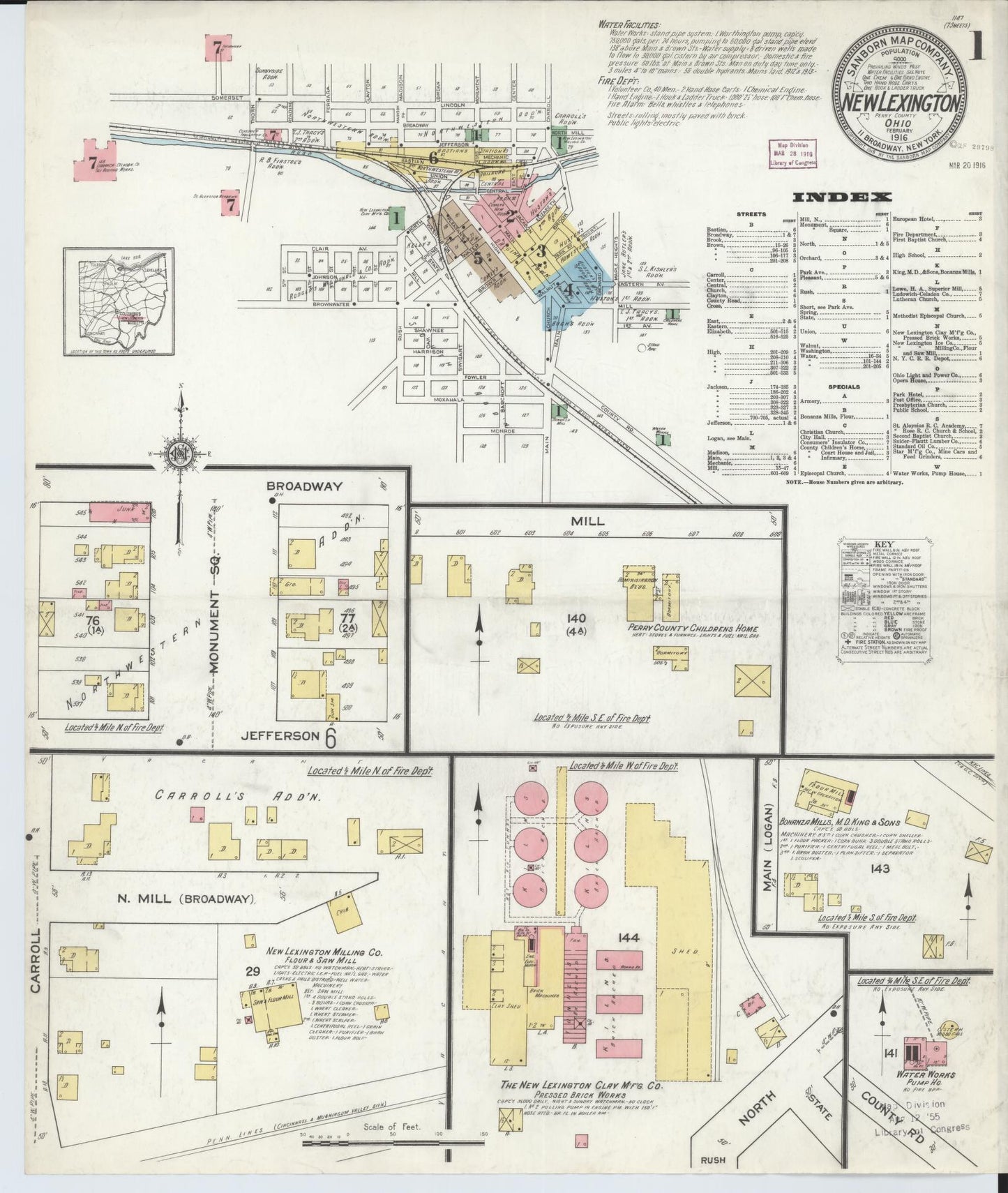 Sanborn Fire Insurance Map from New Lexington, Perry County, Ohio (1916), Sheet #0001 - Historic Sanborn Fire Insurance Map Print, vintage old map wall art, antique decor, genealogy gift, Ohio Ohio map