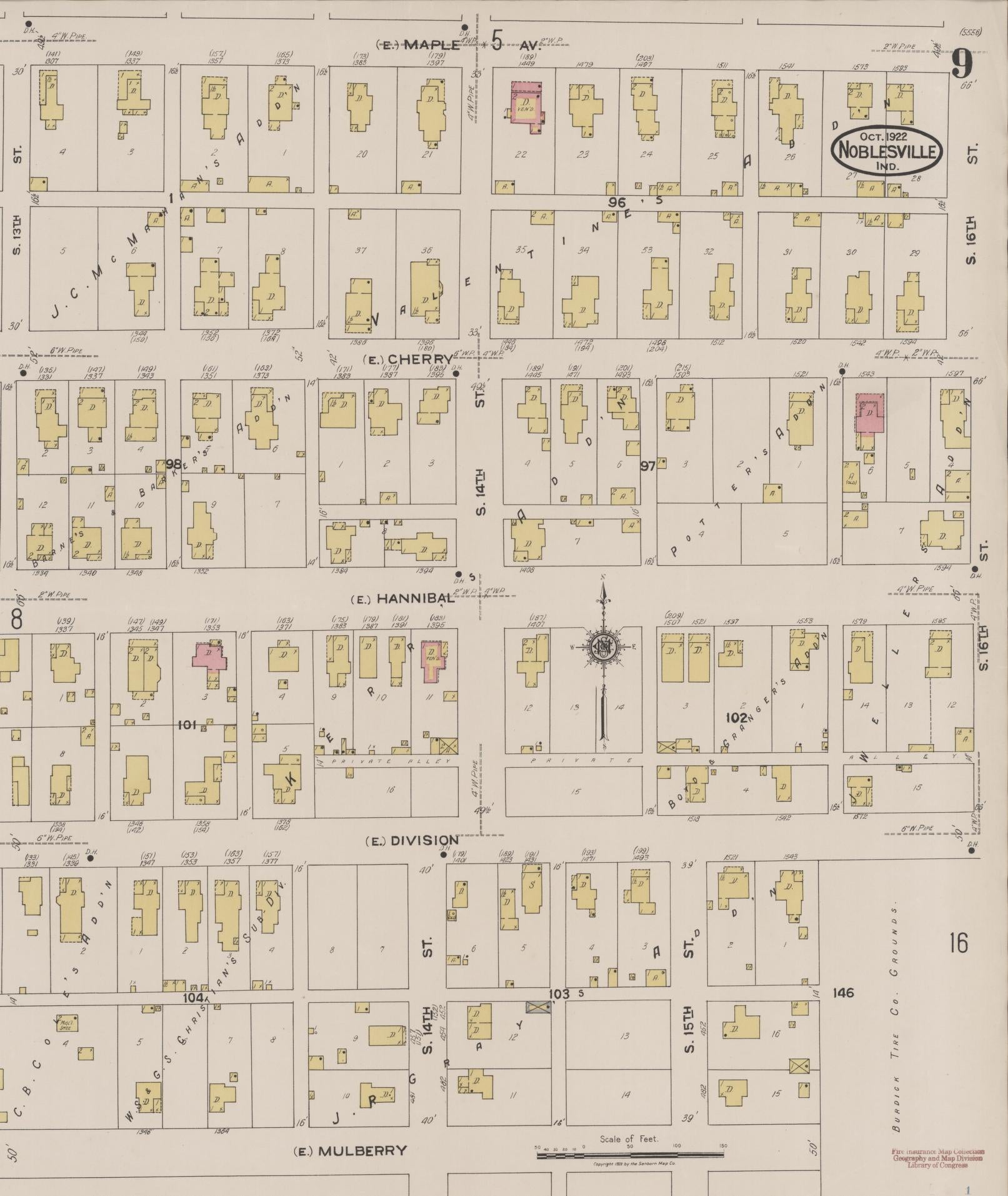 Sanborn Fire Insurance Map from Noblesville, Hamilton County, Indiana (1922), Sheet #0009 - Complete Map Set gallery image, historic Sanborn map, vintage wall art, Indiana Indiana