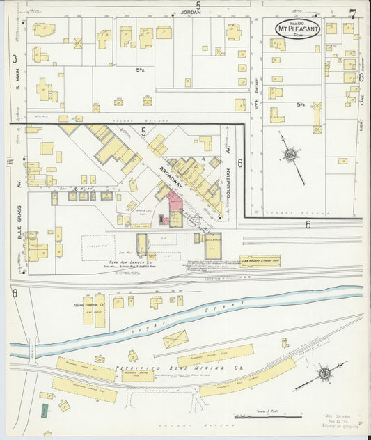 Sanborn Fire Insurance Map from Mount Pleasant, Maury County, Tennessee (1910), Sheet #0007 - Historic Sanborn Fire Insurance Map Print, vintage old map wall art, antique decor, genealogy gift, Tennessee Tennessee map