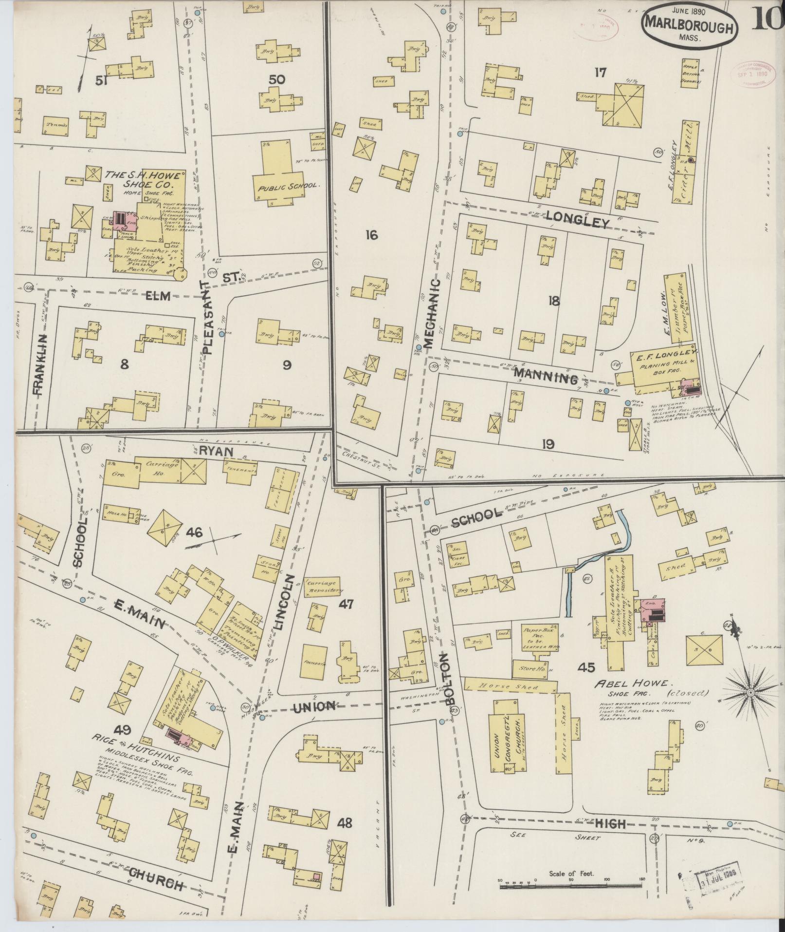 Sanborn Fire Insurance Map from Marlborough, Middlesex County, Massachusetts (1890), Sheet #0010 - Complete Map Set gallery image, historic Sanborn map, vintage wall art, Massachusetts Massachusetts