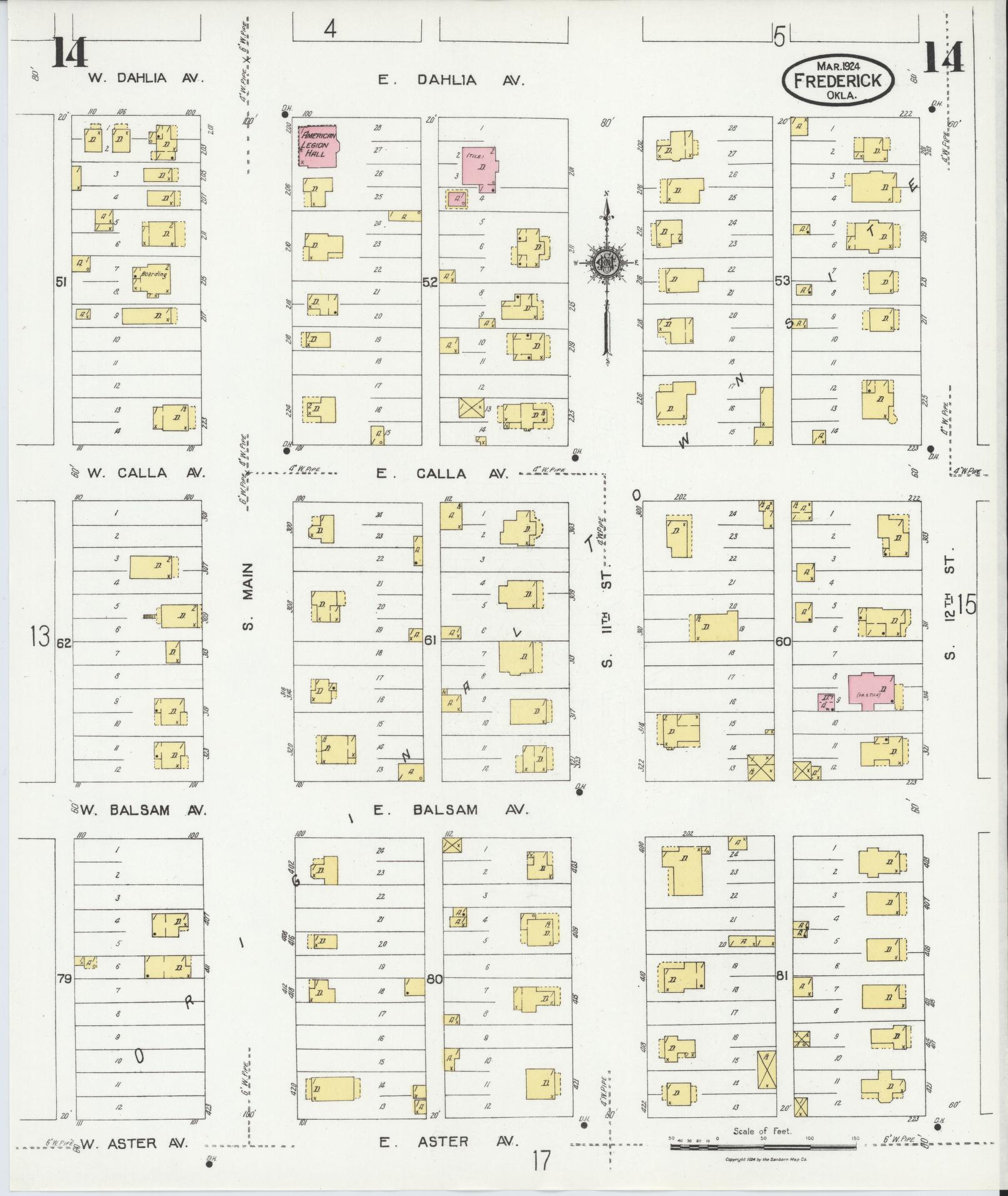 Sanborn Fire Insurance Map from Frederick, Tillman County, Oklahoma (1924), Sheet #0014 - Complete Map Set gallery image, historic Sanborn map, vintage wall art, Oklahoma Oklahoma