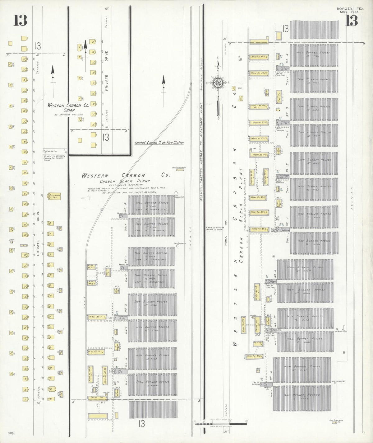 Sanborn Fire Insurance Map from Borger, Hutchinson County, Texas (1933), Sheet #0013 - Historic Sanborn Fire Insurance Map Print, vintage old map wall art, antique decor, genealogy gift, Texas Texas map