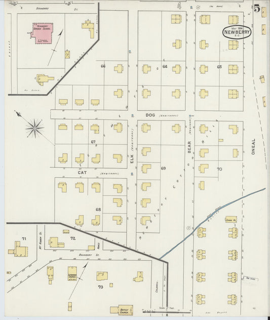 Sanborn Fire Insurance Map from Newberry, Newberry County, South Carolina (1894), Sheet #0005 - Historic Sanborn Fire Insurance Map Print, vintage old map wall art, antique decor, genealogy gift, South Carolina South Carolina map