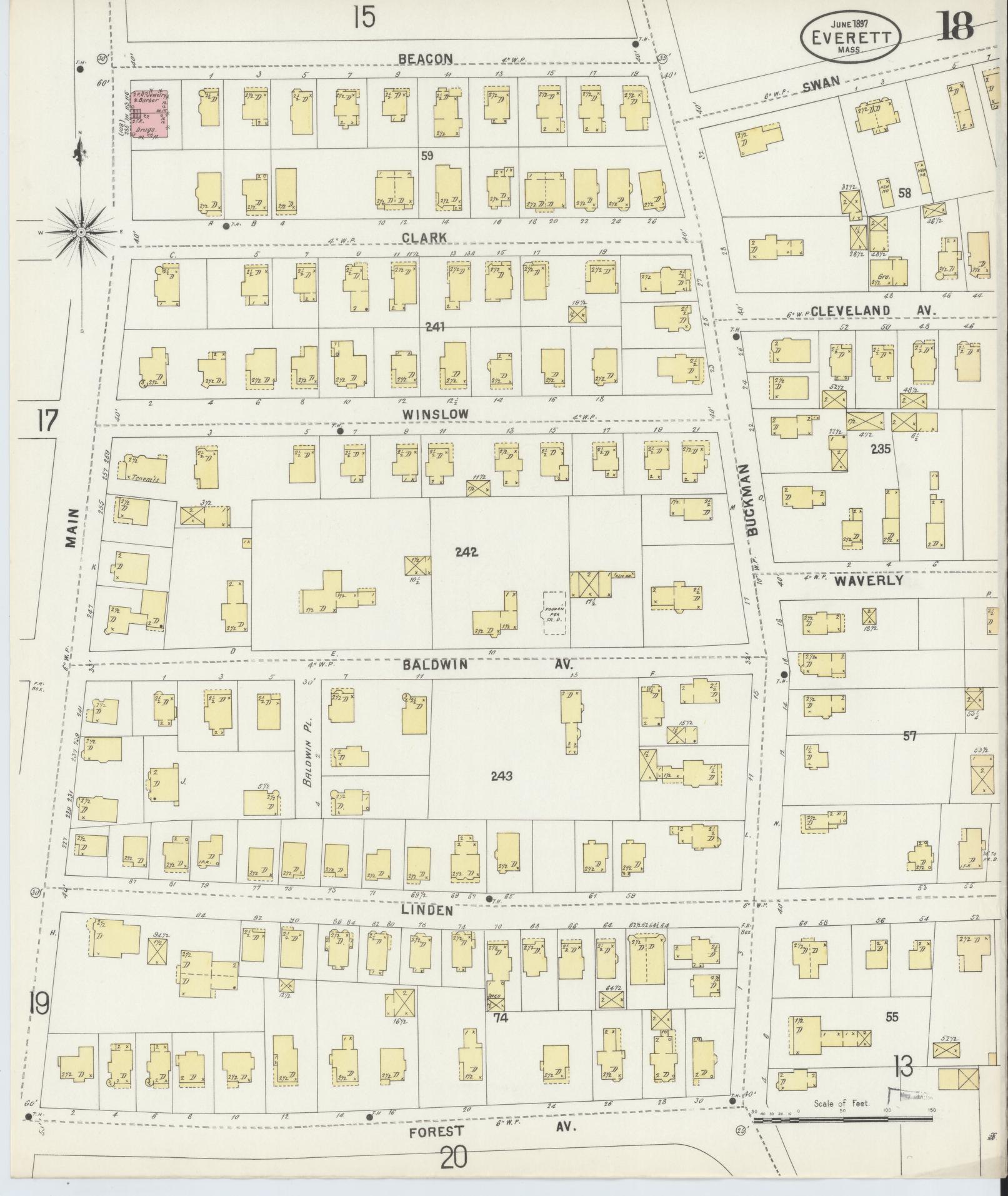 Sanborn Fire Insurance Map from Everett, Middlesex County, Massachusetts (1897), Sheet #0018 - Historic Sanborn Fire Insurance Map Print, vintage old map wall art, antique decor, genealogy gift, Massachusetts Massachusetts map