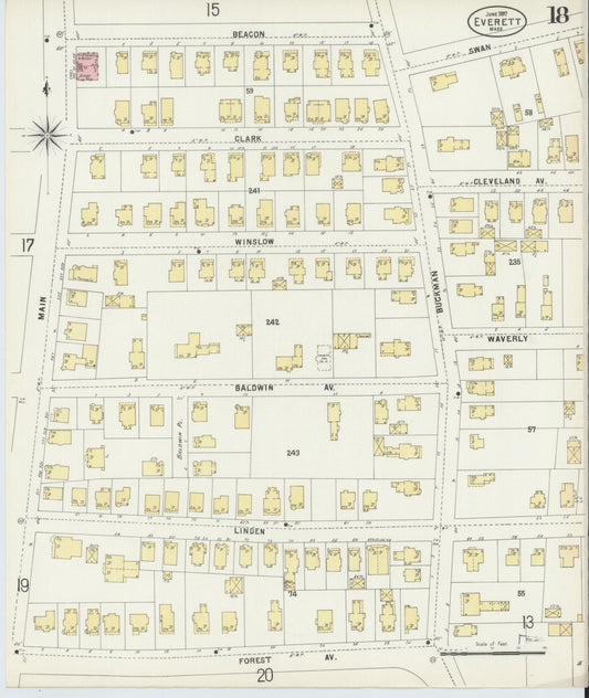 Sanborn Fire Insurance Map from Everett, Middlesex County, Massachusetts (1897), Sheet #0018 - Historic Sanborn Fire Insurance Map Print, vintage old map wall art, antique decor, genealogy gift, Massachusetts Massachusetts map