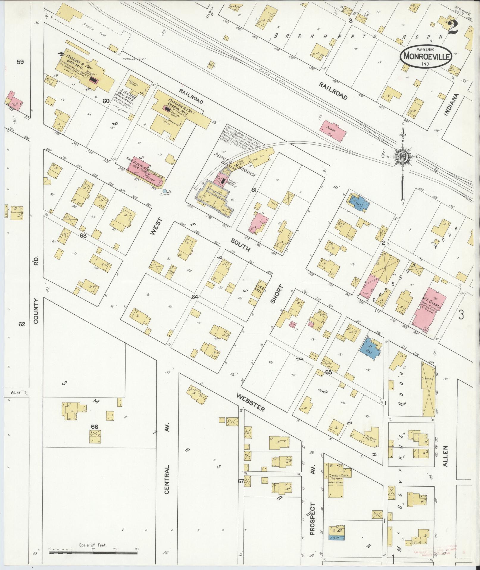 Sanborn Fire Insurance Map from Monroeville, Allen County, Indiana (1916), Sheet #0002 - Complete Map Set gallery image, historic Sanborn map, vintage wall art, Indiana Indiana